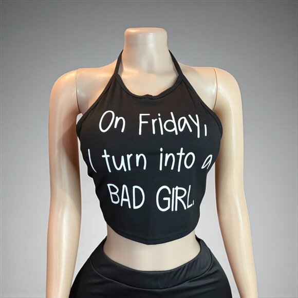 Bad Girl Black Sleeveless Crop Top - Picture 6 of 7